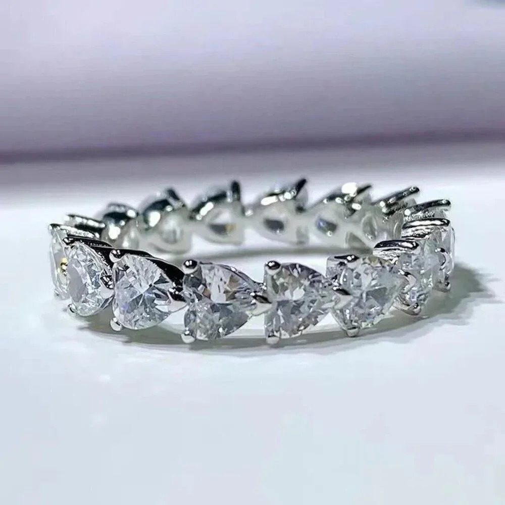 ✨Lovely Diamonds Sweet Zircon Silver Heart Eternity Rings for Women,MARR9139